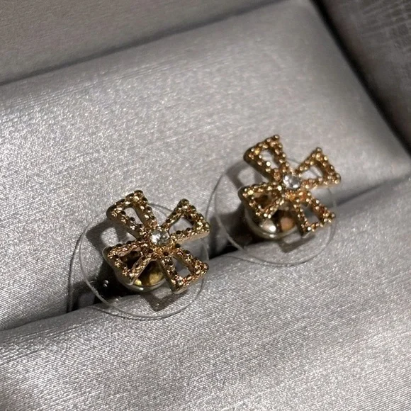 Anthropologie Gold Clover Stud Earrings with Intricate Design - Picture 3 of 5
